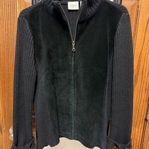 Villager Sport Black Suede Sweater Jacket Liz Claiborne Women's